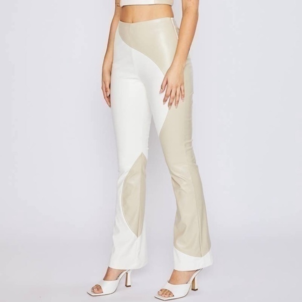 Color-Block Swirl Vegan Leather Pants - Picture 3 of 9